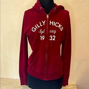 Abercrombie and Fitch Gilly Hicks, Red Zip-Up Hoodie Jacket“Sydney 1932”Size L.